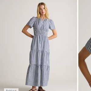 Blue and White Striped Tiered Maxi Dress